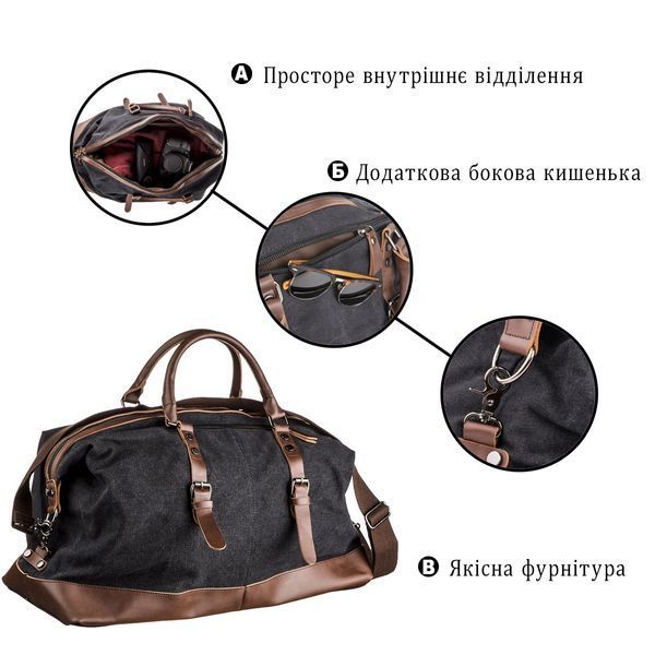 Дорожная сумка текстильная большая Vintage 20166 Черная 20166 фото