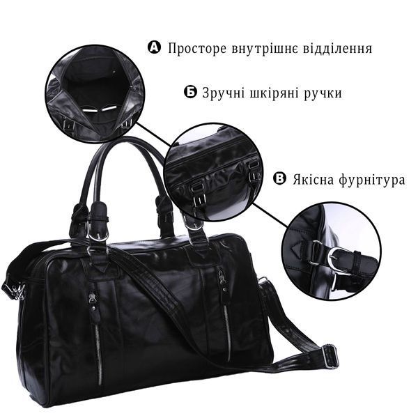 Кожаная дорожная сумка для путешествий командировок и спортзала Vintage 14135 Черная 14135 фото