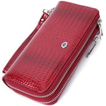 Фактурний клатч на два відділення з лакованої натуральної шкіри ST Leather 22692 Червоний 22692 фото