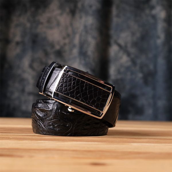 Ремень-автомат CROCODILE LEATHER 18239 из натуральной кожи крокодила Черный 18239 фото