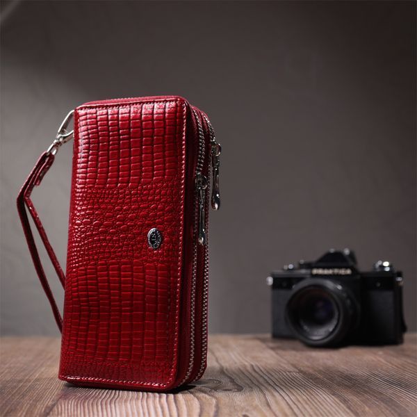 Фактурний клатч на два відділення з лакованої натуральної шкіри ST Leather 22692 Червоний 22692 фото