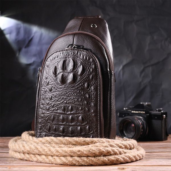 Сумка слінг чоловіча з натуральної фактурної шкіри 21401 Vintage Коричневий 21401 фото
