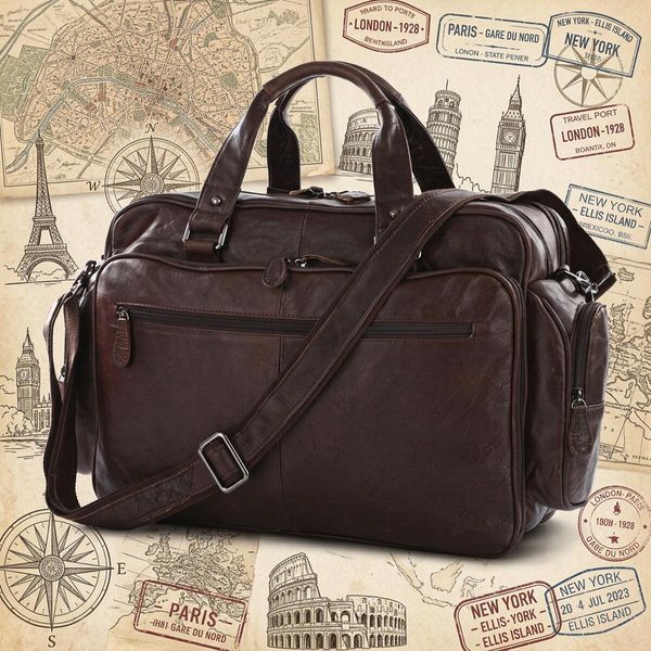 Шкіряна дорожня сумка для подорожей відряджень та документів Vintage 14055 Коричнева 14055 фото