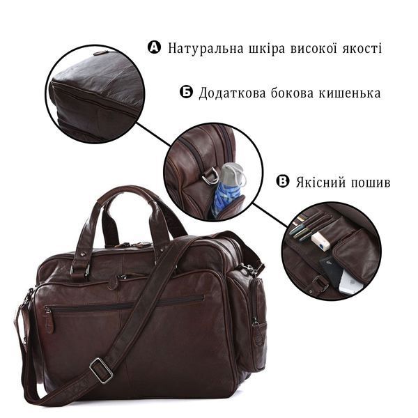 Шкіряна дорожня сумка для подорожей відряджень та документів Vintage 14055 Коричнева 14055 фото