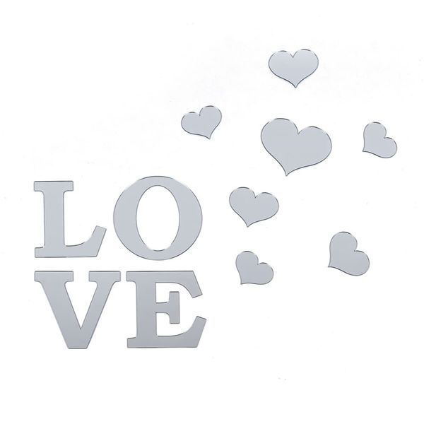 Зеркальный декор акриловый самоклеющийся Love серебро,11шт (D) SW-00002495 SW-00002495 фото