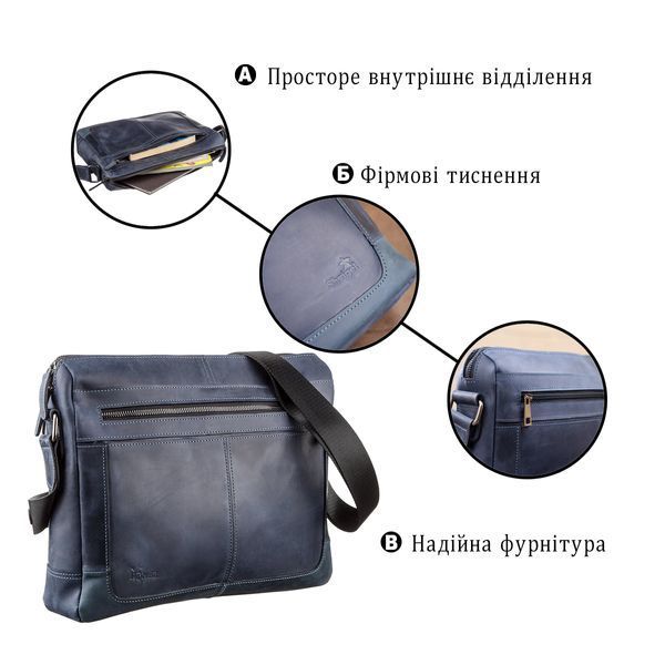 Ділова чоловіча шкіряна сумка на плече SHVIGEL 11249 Синя 11249 фото