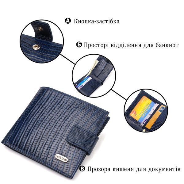 Чоловічий гаманець з натуральної шкіри горизонтального формату з тисненням CANPELLINI 21767 Синій 21767 фото