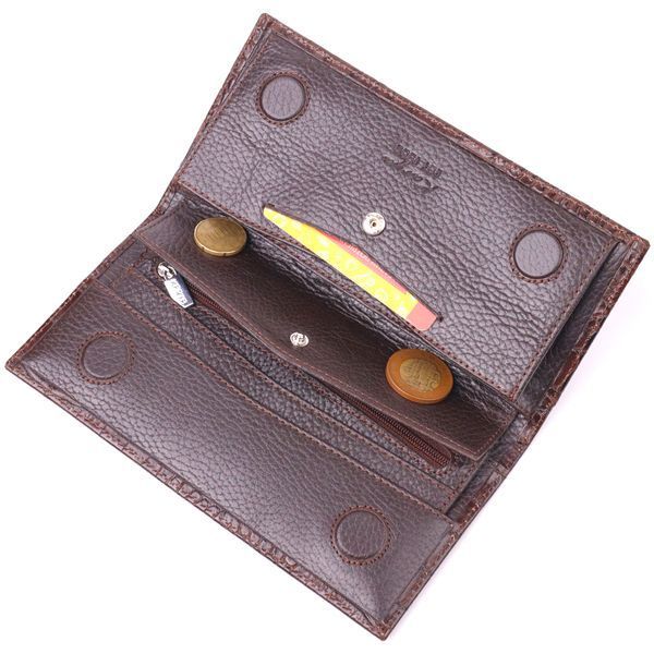 Интересный вертикальный бумажник из натуральной фактурной кожи KARYA 21434 Коричневый 21434 фото