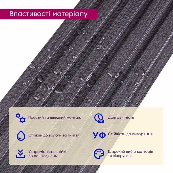 Рейка декоративна WPC стінова 3000х150х9мм Графіт SW-00001871 SW-00001871 фото