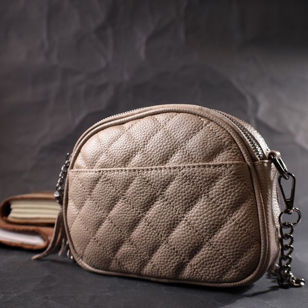 Удобная женская стеганая сумка из мягкой натуральной кожи Vintage 22328 Бежевая 22328 фото