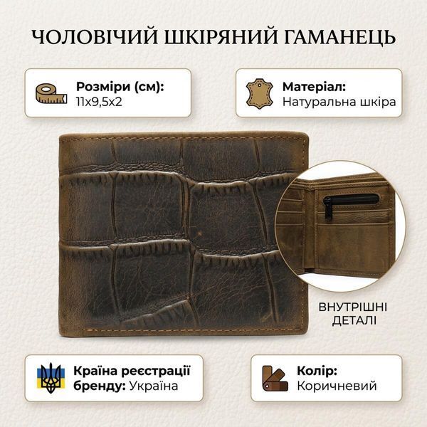 Мужской бумажник для карт купюр и документов Vintage 20042 Коричневый 20042 фото