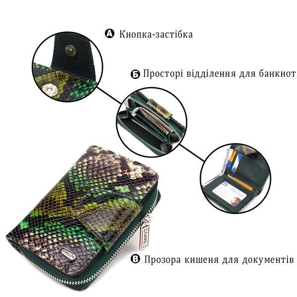 Жіноче фактурне вертикальне портмоне з монетницею на блискавці з натуральної шкіри з тисненням під змію CANPELLINI 21732 Різнокольорове 21732 фото