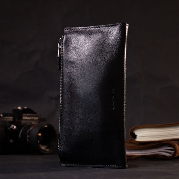 Стильный кошелек с монетницей снаружи из натуральной кожи GRANDE PELLE 11646 Черный 11646 фото