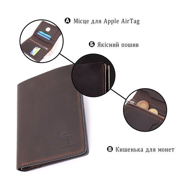 Качественное кожаное портмоне с держателем для Apple AirTag GRANDE PELLE 11624 Коричневый 11624 фото