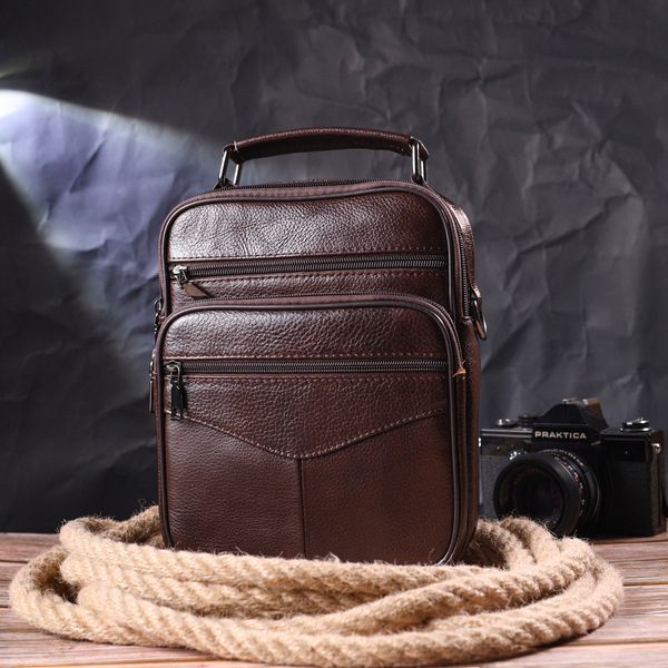 Зручна чоловіча сумка з ручкою шкіряна 21276 Vintage Коричнева 21276 фото