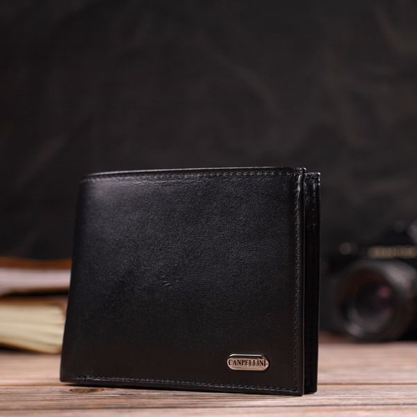Удобное горизонтальное мужское портмоне из натуральной гладкой кожи CANPELLINI 21779 Черное 21779 фото