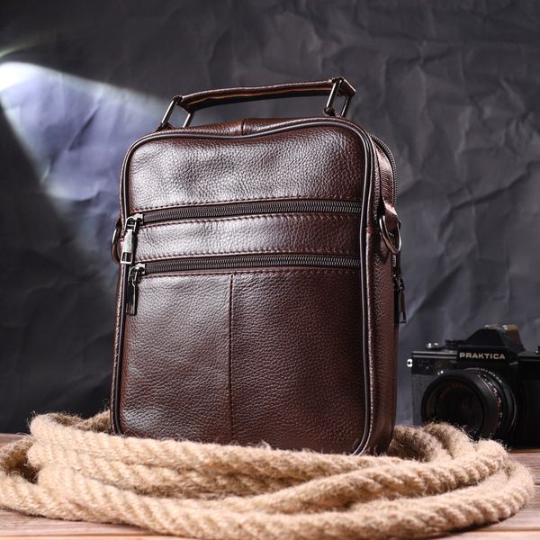 Зручна чоловіча сумка з ручкою шкіряна 21276 Vintage Коричнева 21276 фото