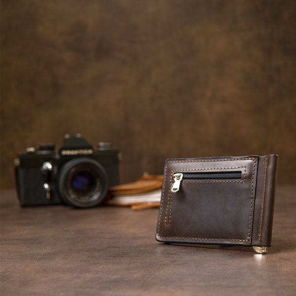 Винтажный кожаный зажим для денег GRANDE PELLE 11473 Коричневый 11473 фото
