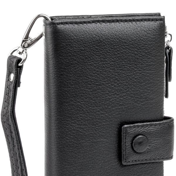 Оригинальный кошелек кожаный женский на хлястике с кнопкой ST Leather 19280 Черный 19280 фото