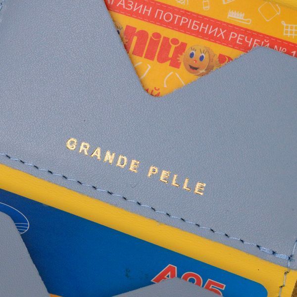 Компактное кожаное портмоне в три сложения комби двух цветов Сердце GRANDE PELLE 16730 Желто-голубое 16730 фото