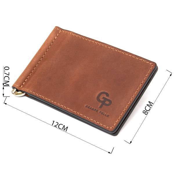 Чоловічий шкіряний вінтажний затиск GRANDE PELLE 11477 Коричневий 11477 фото