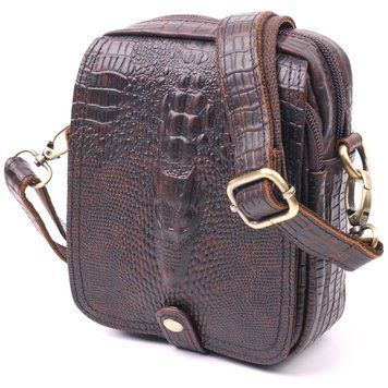 Фактурная мужская сумка из натуральной кожи с тиснением под крокодила 21300 Vintage Коричневая 21300 фото