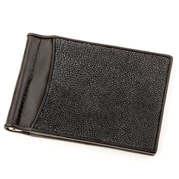 Затискач для грошей STINGRAY LEATHER 18293 з натуральної шкіри морського ската Чорний 18293 фото