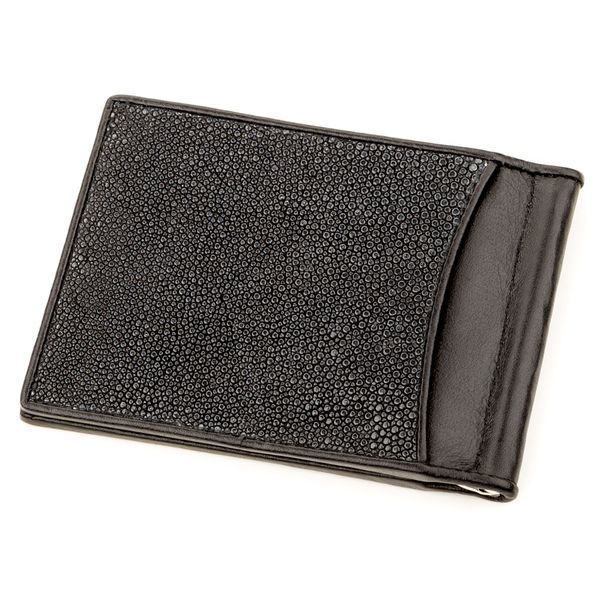 Затискач для грошей STINGRAY LEATHER 18293 з натуральної шкіри морського ската Чорний 18293 фото