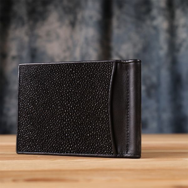 Затискач для грошей STINGRAY LEATHER 18293 з натуральної шкіри морського ската Чорний 18293 фото