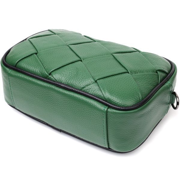 Цікава шкіряна сумка з плетіннями для стильних жінок Vintage 22410 Зелена 22410 фото