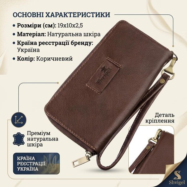 Чоловічий шкіряний клатч для карток купюр та документів SHVIGEL 19124 Коричневий 19124 фото