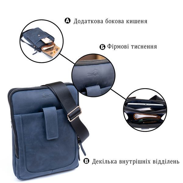 Сумка мужская планшет на два отделения винтажная кожаная SHVIGEL 11284 Синяя 11284 фото