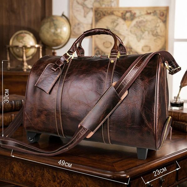 Кожаная дорожная сумка на колесах для путешествий и командировок Vintage 14254 Коричневая 14254 фото