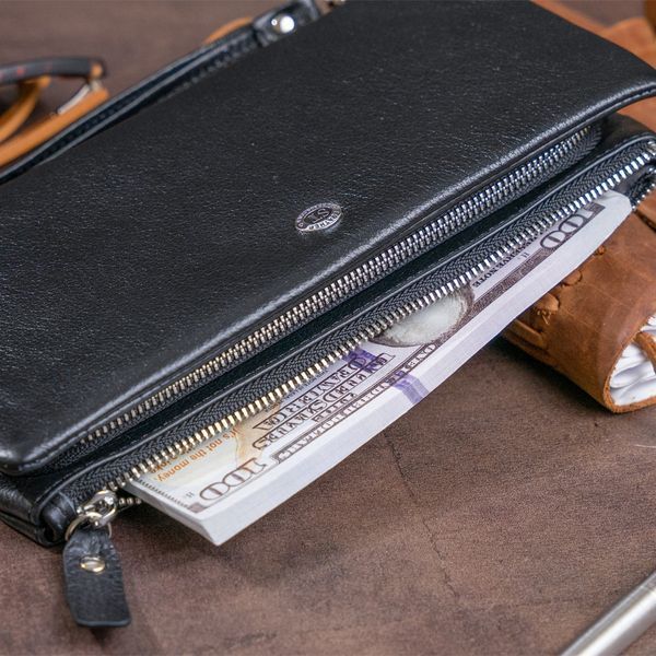 Гаманець-клатч зі шкіри з кишенею для мобільного ST Leather 19310 Чорний 19310 фото
