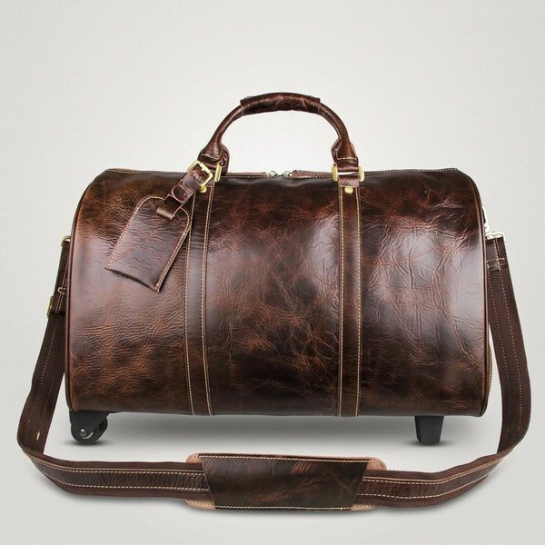 Кожаная дорожная сумка на колесах для путешествий и командировок Vintage 14254 Коричневая 14254 фото