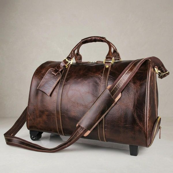 Кожаная дорожная сумка на колесах для путешествий и командировок Vintage 14254 Коричневая 14254 фото