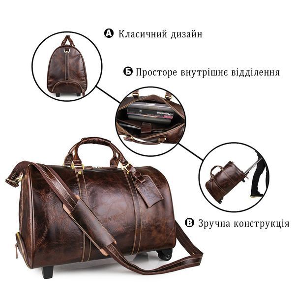 Кожаная дорожная сумка на колесах для путешествий и командировок Vintage 14254 Коричневая 14254 фото