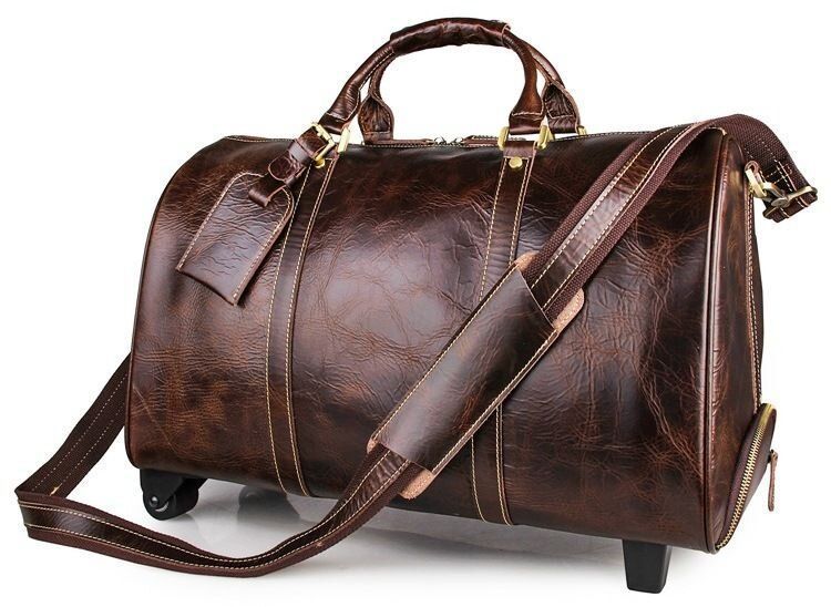 Кожаная дорожная сумка на колесах для путешествий и командировок Vintage 14254 Коричневая 14254 фото