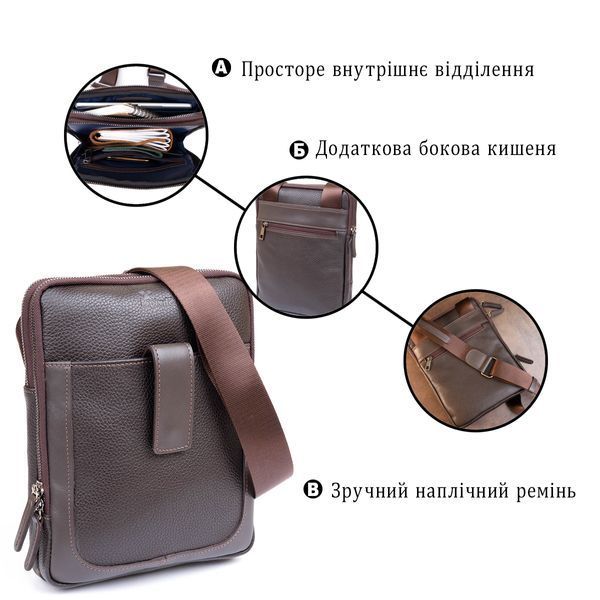 Сумка чоловіча планшет на два відділення шкіряна флотар SHVIGEL 11286 Коричнева 11286 фото