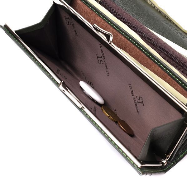 Стильний гаманець у два складення з натуральної шкіри ST Leather 23066 Зелений 23066 фото