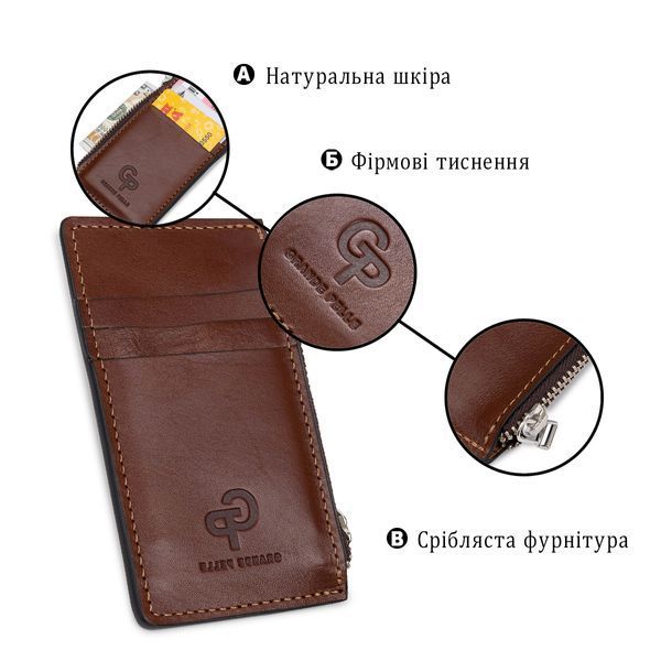 Шкіряний чоловічий картхолдер GRANDE PELLE 11400 Коричневий 11400 фото