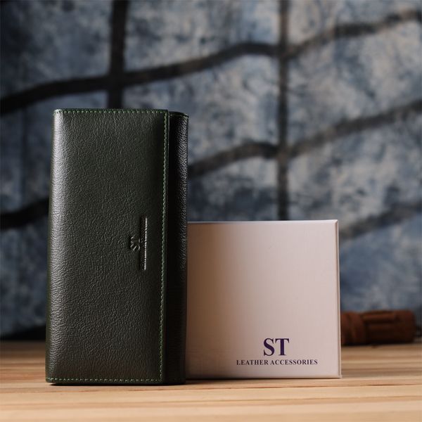 Стильний гаманець у два складення з натуральної шкіри ST Leather 23066 Зелений 23066 фото