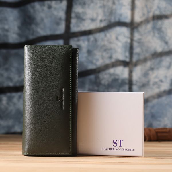 Горизонтальный кошелек у два сложения из натуральной кожи ST Leather 23067 Зеленый 23067 фото