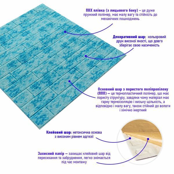 Декоративная 3D панель самоклейка 700x770x5мм Мрамор голубой (кирпич) (065) SW-00000033 SW-00000033 фото