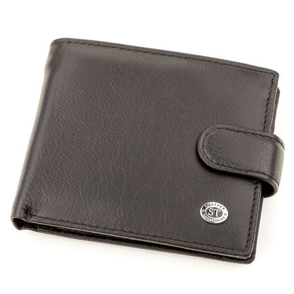 Чоловічий шкіряний купюрник для карток купюр та монет ST Leather 18308 Чорний 18308 фото