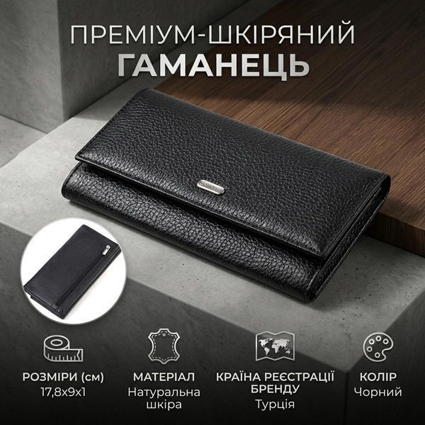 Жіночий шкіряний гаманець для карток купюр та монет CANPELLINI 21822 Чорний 21822 фото