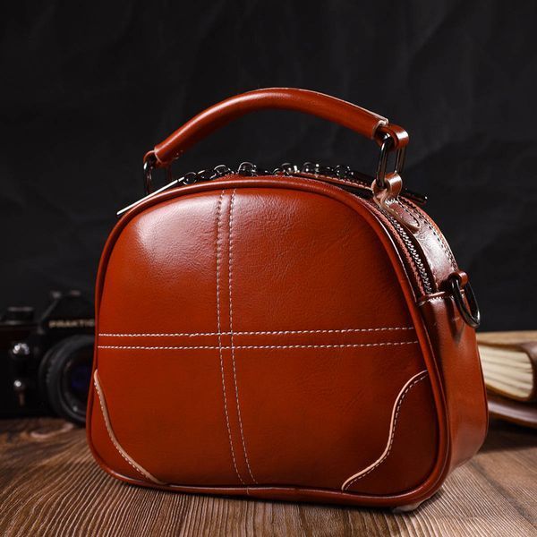 Удобная глянцевая сумка на плечо из натуральной кожи 22129 Vintage Коричневая 22129 фото