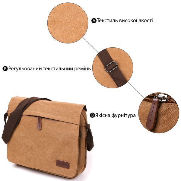 Текстильна сумка для ноутбука 13 дюймів через плече Vintage 20190 Коричнева 20190 фото