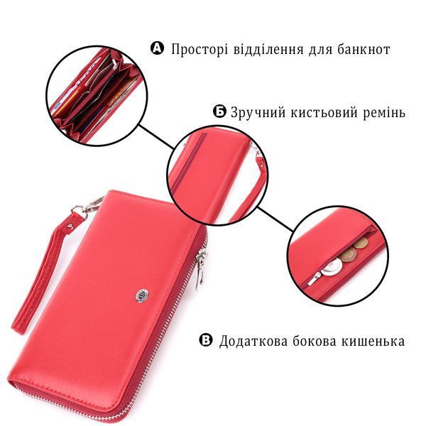 Стильный кошелек-клатч для женщин на одно отделение из натуральной кожи ST Leather 22561 Красный 22561 фото