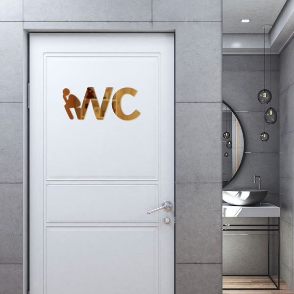 Зеркальный декор акриловый самоклеющийся WC золото, 3шт (D) SW-00002525 SW-00002525 фото